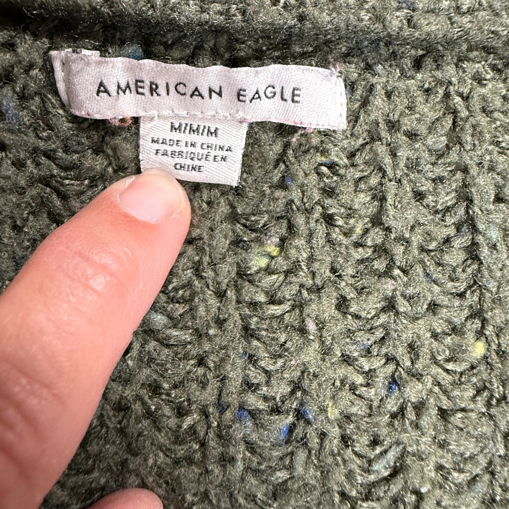American Eagle Olive Green Open Front Textured Cardigan  Womens M Cottagecore - Picture 6 of 14